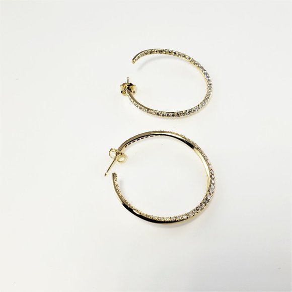 Vintage 14 Karat Yellow Gold Diamond Hoop Earrings #8522 - Picture 3 of 7
